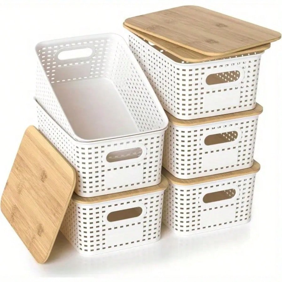 Drawer Organizer Bamboo - 6개 세트로 구성된 대나무 뚜껑이 있는