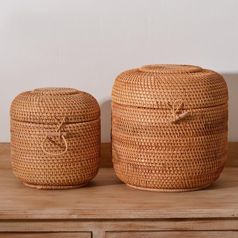 Drawer Organizer Bamboo - 뚜껑이있는 손으로 짠 등나무 차 보관