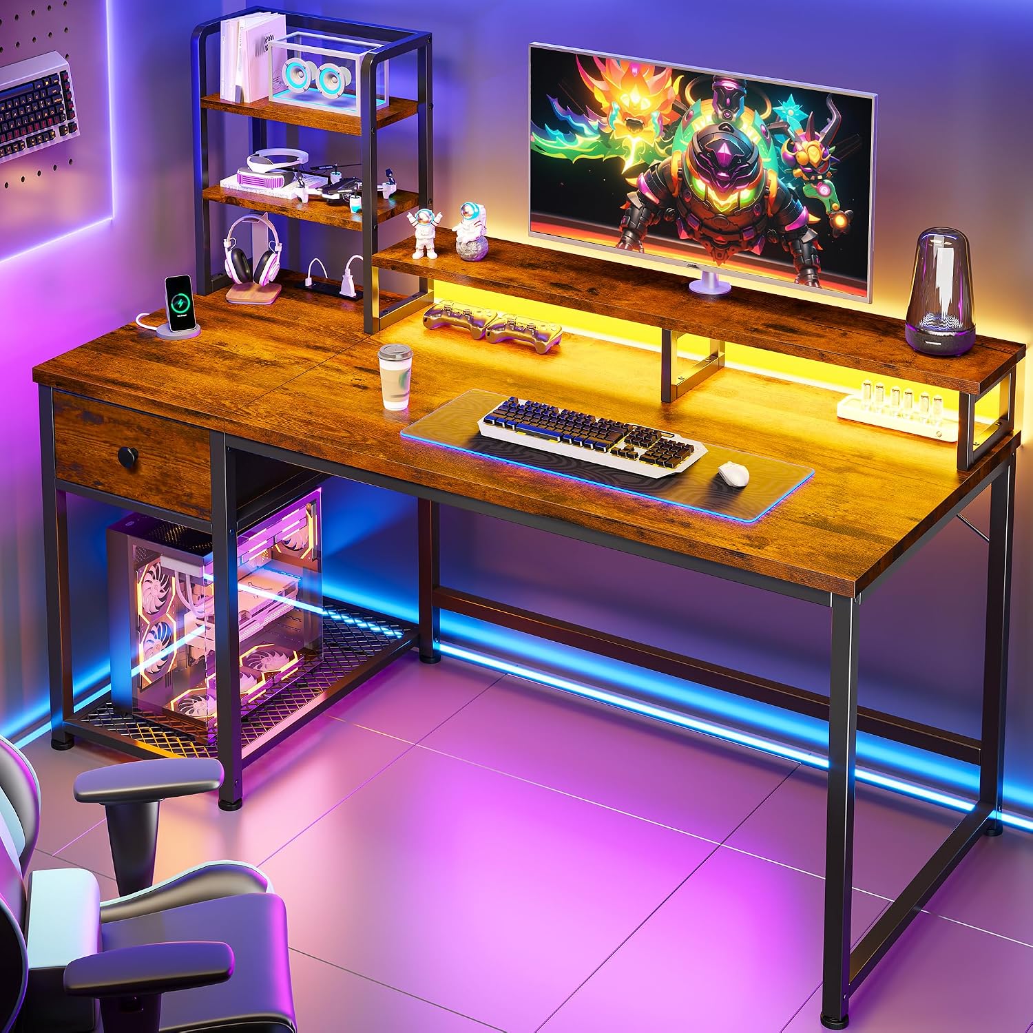 Desk Setup In Small Bedroom - 십대 침실 게임용으로 적합한 44인치 브라운