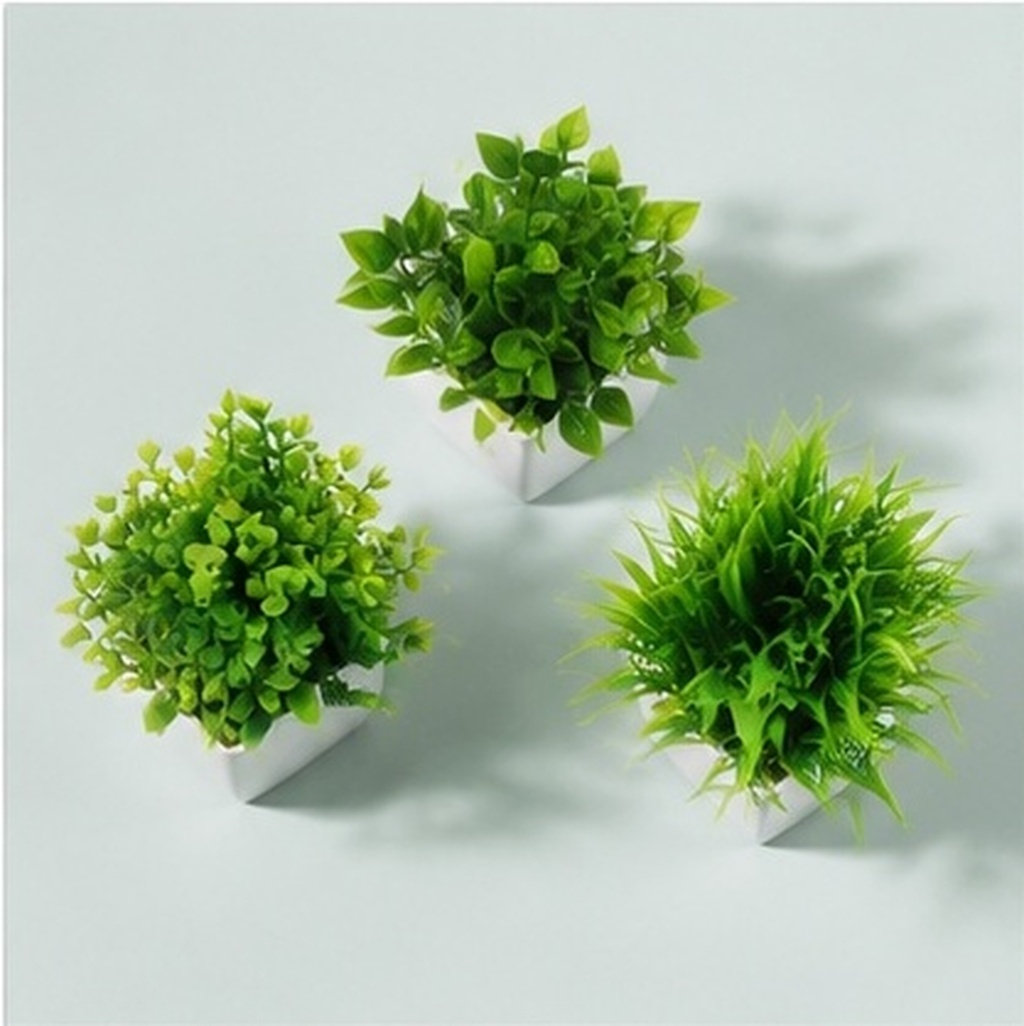Plant Pot Small Desk - 3개 미니 인조 식물, 테이블, 책상,