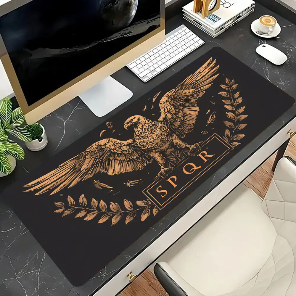 Desk Room Setup - 골든 브라운 블랙 데스크 매트 데스크