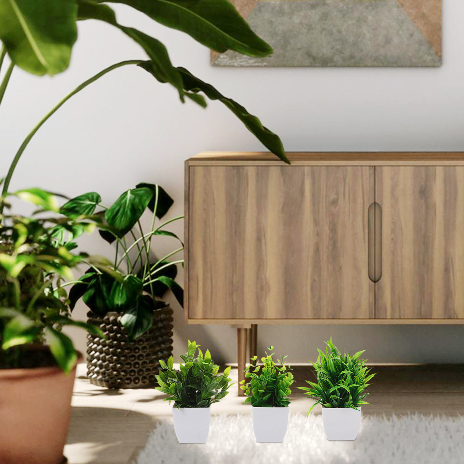 Plant Pot Small Desk - 3개입 소형 인조 화분 식물, 가정