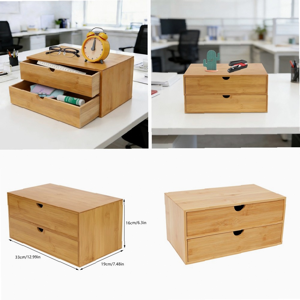 Drawer Organizer Bamboo - 데스크 오거나이저, 2단 서랍 사무용품 보관함,