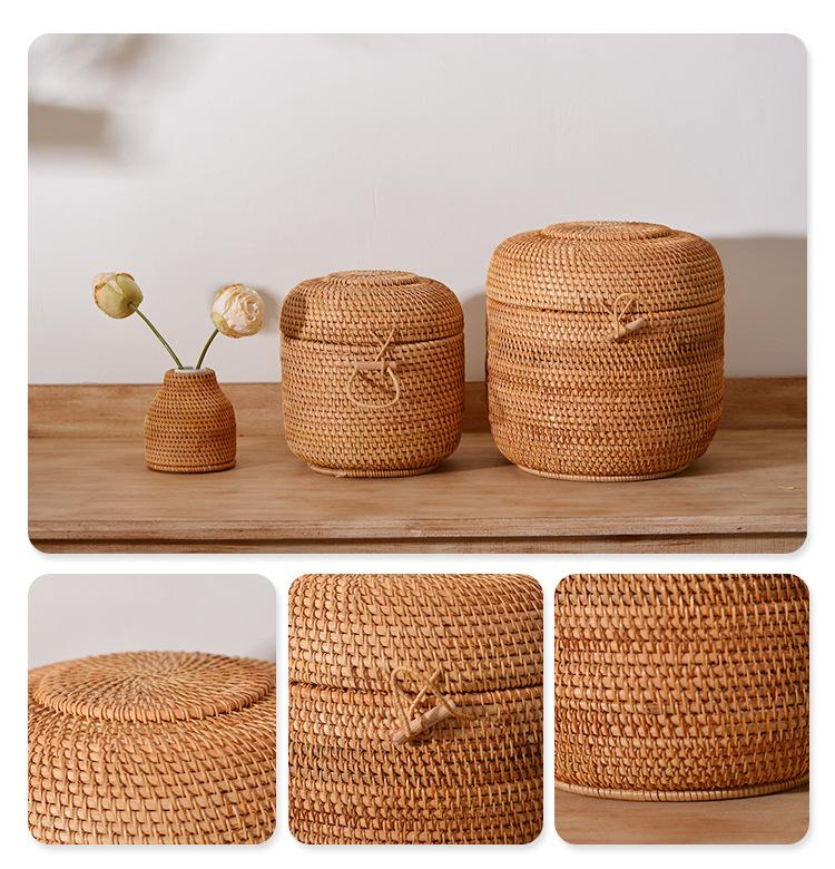 뚜껑이있는 손으로 짠 등나무 차 보관 상자 Puer 티 - Drawer Organizer Bamboo 리뷰 및 가격