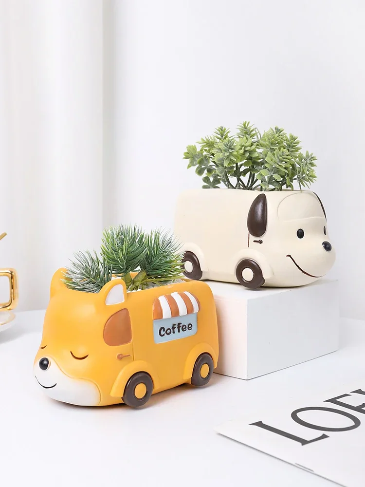 음식 트럭 동물 작은 화분 송진 다육 화분, 가정 사무 - Plant Pot Small Desk 리뷰 및 가격