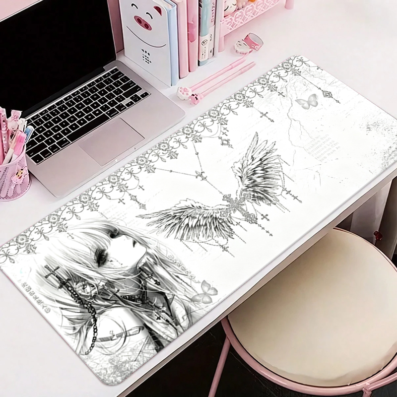 가죽 마우스 패드 블랙 화이트 애니메이션 미학 천사 소 - Desk Setup Ergonomic 리뷰 및 가격