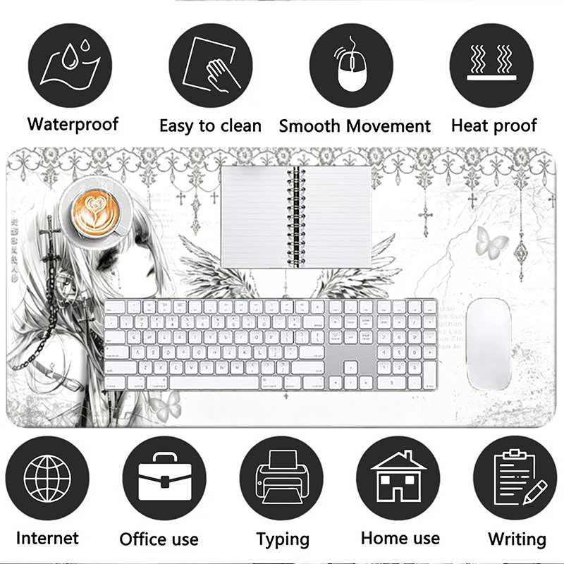 가죽 마우스 패드 블랙 화이트 애니메이션 미학 천사 소 - Desk Setup Ergonomic 리뷰 및 가격